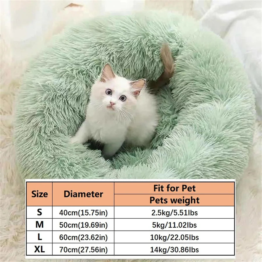 Soft Pet Cat Bed Pad Plush Warm Faux Fur Dog Calm Bed Donut Round Bed Comfortable Sleeping Washable for Small Medium Dog and Cat