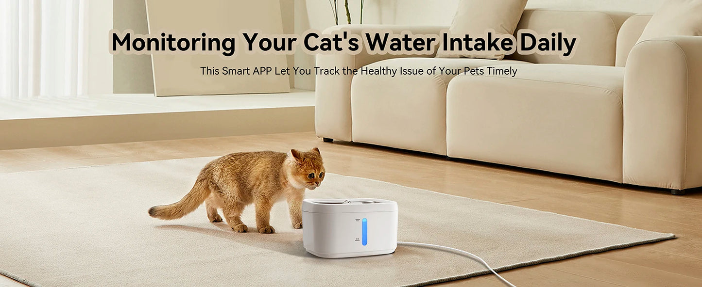 App-controlled smart pet water fountain – 2.5L, stainless steel tray, weight sensor
