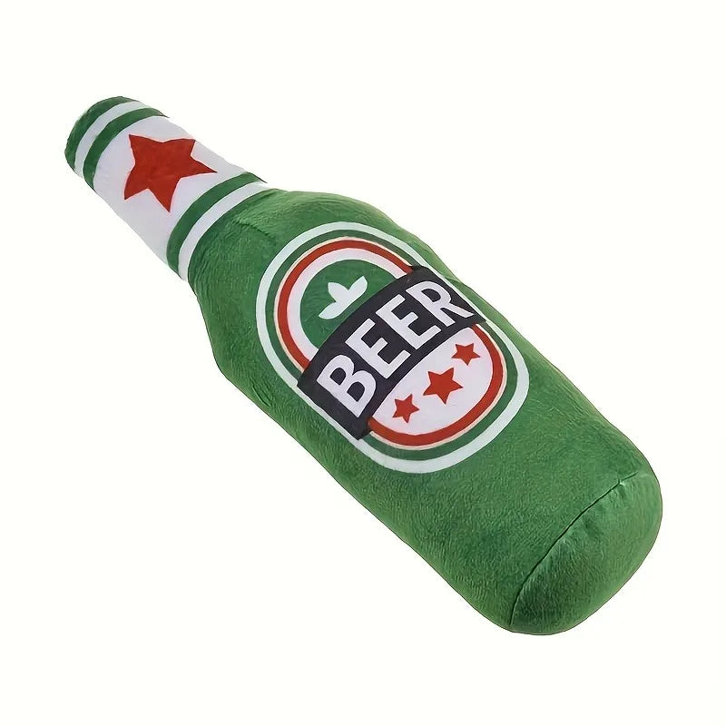 1Pc Realistic Beer Bottle Shaped Squeaky Dog Toy Durable Chewable Interactive Sound for Teething Puppies Adult Dogs Outdoor Play