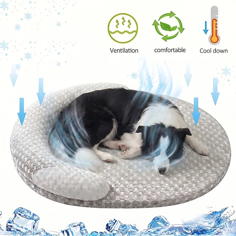 Cooling Dog Bed Summer Ice Silk Cat Mat Oval Pet Nest Breathable Heat Dissipation Cooling Pad for Small Medium Large Dogs Cats