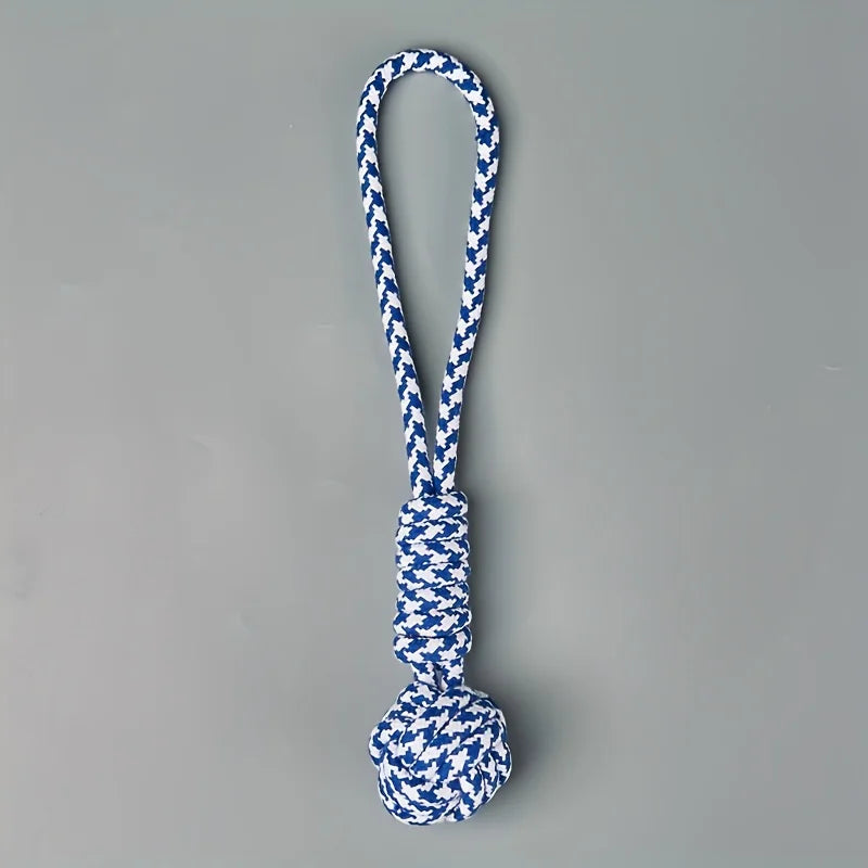 Random 1 piece of heavy-duty tow rope toy suitable for large dog breeds - thick and wide woven rope ball with red striped fabric