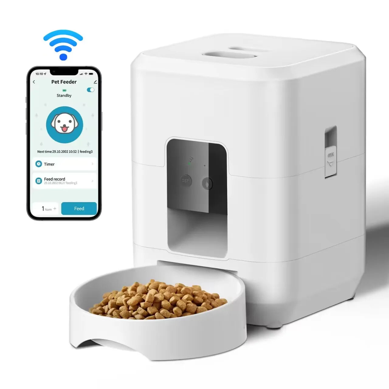 Distributeur intelligent automatique pour chats et chiens avec mangeoire lente et bol