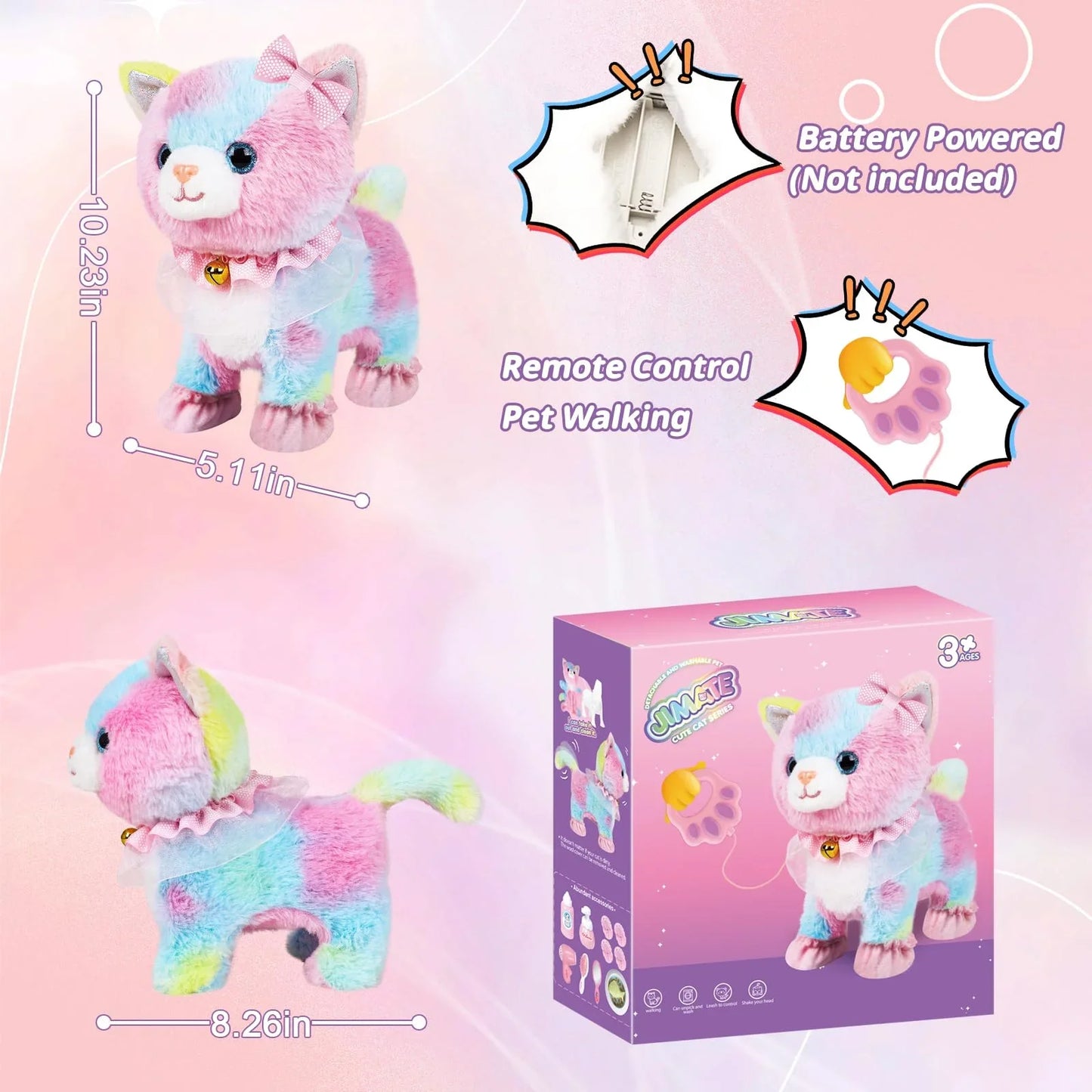 Interactive Walking Toy Cat for Kids - Touch & Voice Controlled with Remote Leash And Waggling Tail Perfect Birthday Or Gift