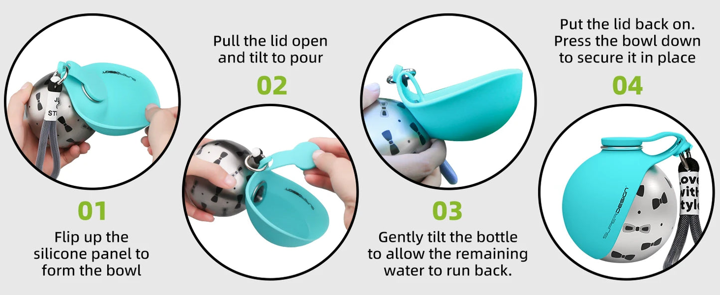 Gourde 2 en 1 portable pour petits chiens — acier inoxydable, sans fuite et compacte