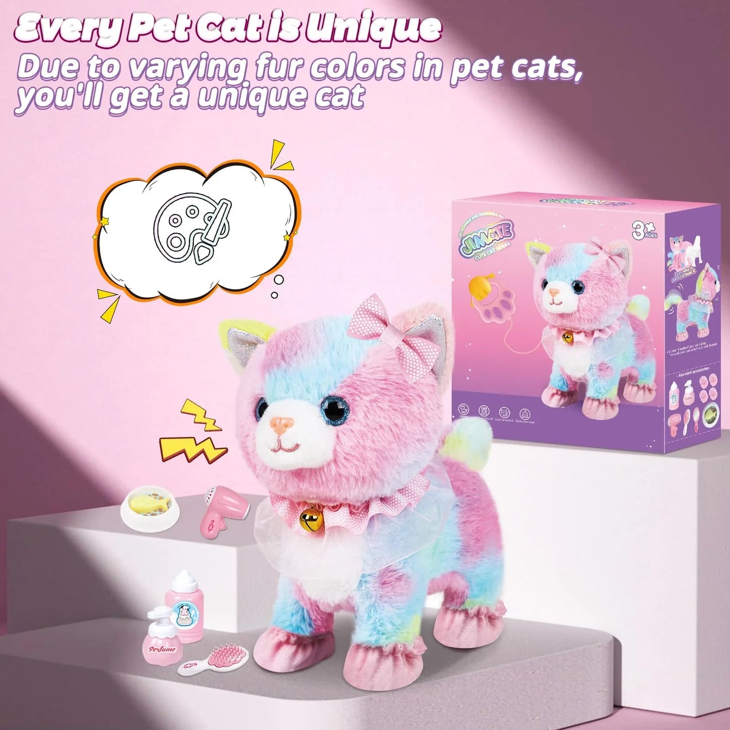 Interactive Walking Toy Cat for Kids - Touch & Voice Controlled with Remote Leash And Waggling Tail Perfect Birthday Or Gift