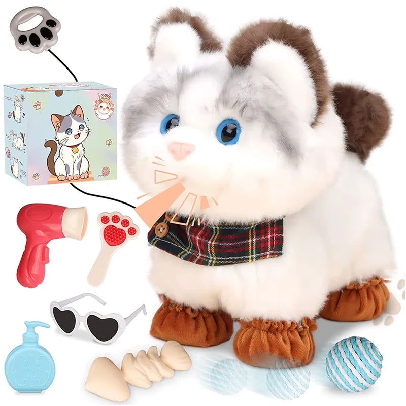 Interactive Walking Toy Cat for Kids Touch & Voice Controlled with Remote Leash And Waggling Tail Ideal Birthday Or Gift