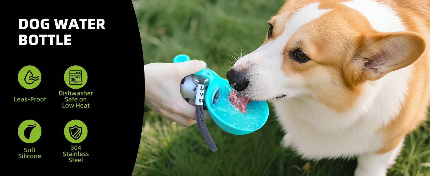 Gourde 2 en 1 portable pour petits chiens — acier inoxydable, sans fuite et compacte