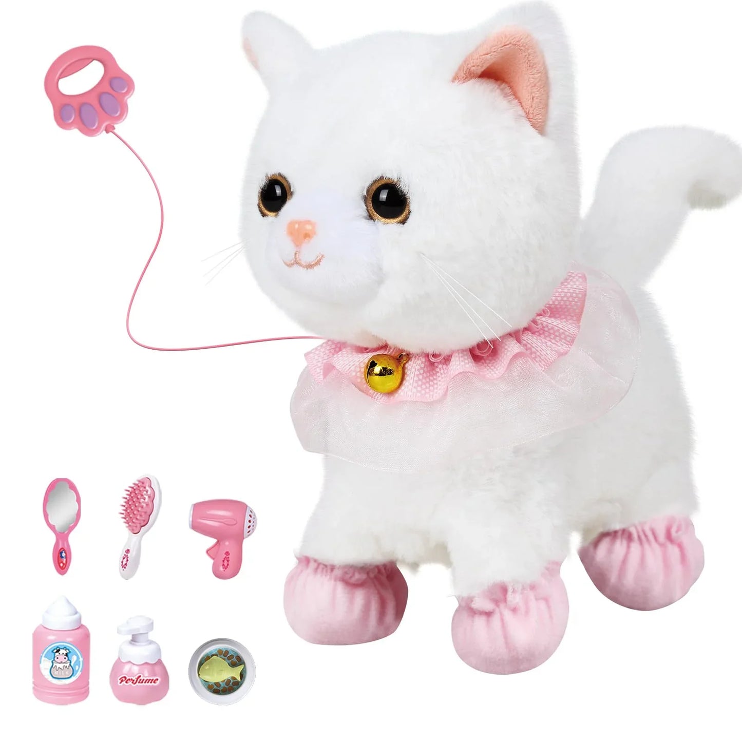 Interactive Walking Toy Cat for Kids - Touch & Voice Controlled with Remote Leash And Waggling Tail Perfect Birthday Or Gift