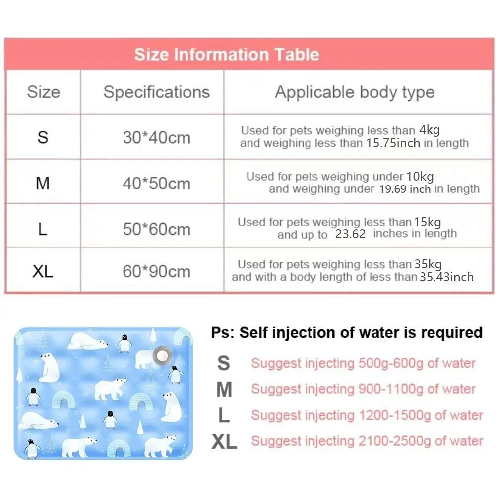 Pet Cooling Dog Mat for Cat Ice Gel Self Added Water Dog Cold Bed Mat Portable Durable Pet Ice Cushion For Small Big Dogs