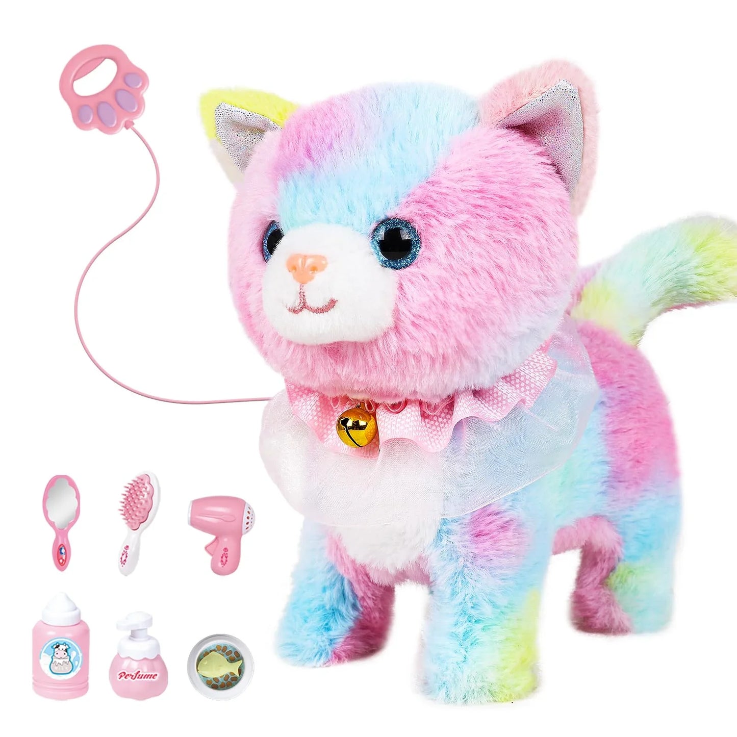 Interactive Walking Toy Cat for Kids - Touch & Voice Controlled with Remote Leash And Waggling Tail Perfect Birthday Or Gift