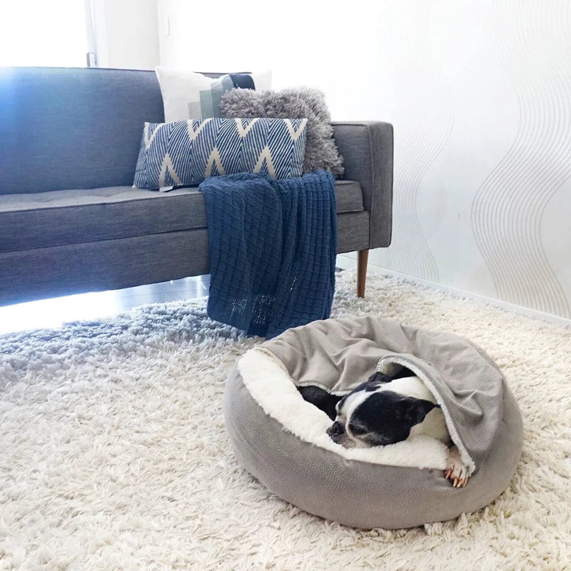 Lit orthopédique Benepaw avec couverture à capuche pour chien et chat — chaud, imperméable et lavable