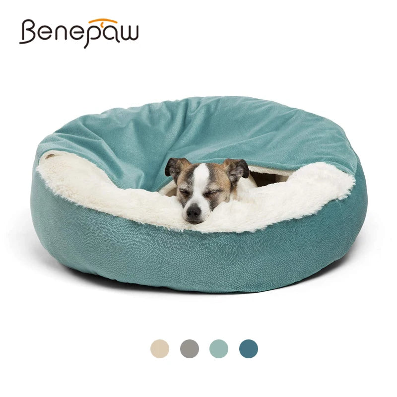 Lit orthopédique Benepaw avec couverture à capuche pour chien et chat — chaud, imperméable et lavable