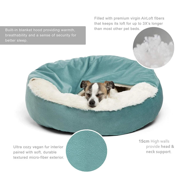 Lit orthopédique Benepaw avec couverture à capuche pour chien et chat — chaud, imperméable et lavable