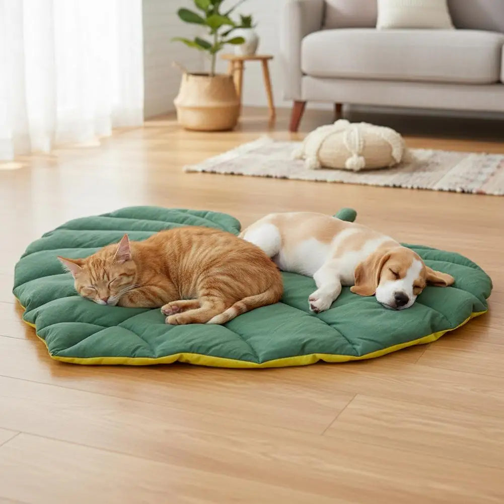 Leaf‑Shaped Pet Sleeping Mat 4‑Season Soft Quilted Cat Dog Bed Pad Room Decor Floor Rug Washable Puppy Kitten Floor Cushion