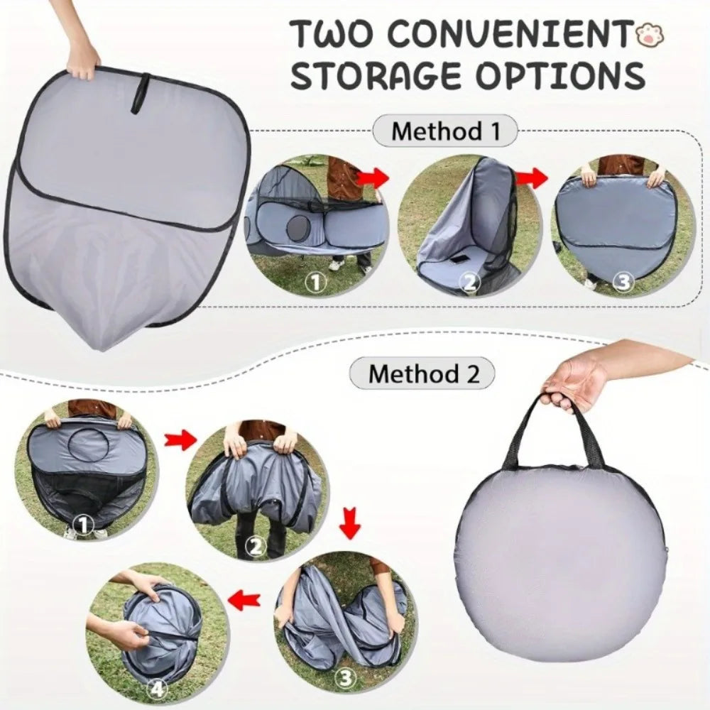 Foldable Cat Tent with Tunnel, Breathable Polyester Cat Cage Indoor Outdoor Playpen for Cats & Small Dogs