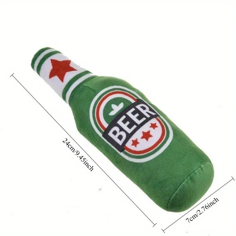 1Pc Realistic Beer Bottle Shaped Squeaky Dog Toy Durable Chewable Interactive Sound for Teething Puppies Adult Dogs Outdoor Play