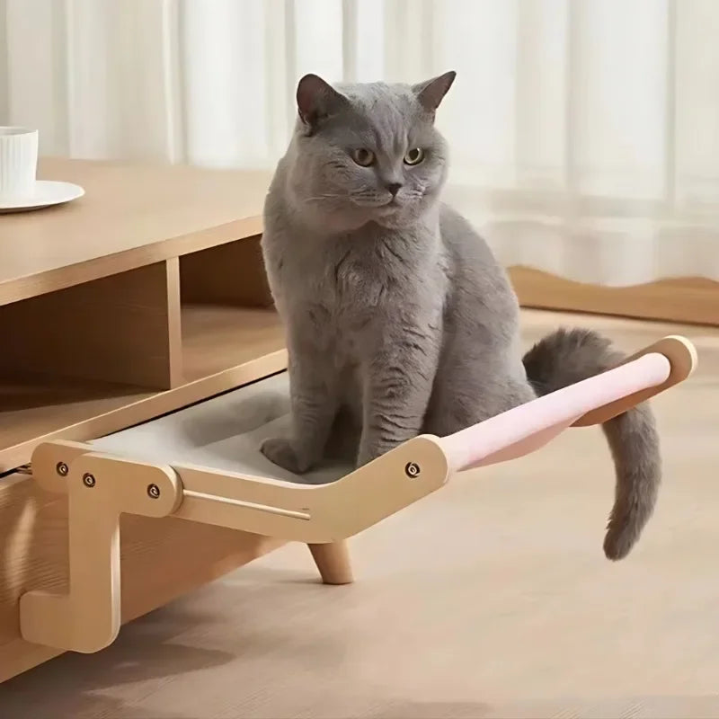 Window Mounted Cat Hammock Solid Wood Hanging Bed Sunbathing Nest for Cats Winter Pet Supplies Space Saving Indoor Furniture