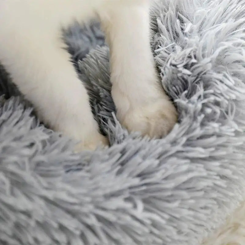 Lit donut rond en peluche chaude pour petits et moyens chiens et chats — lavable