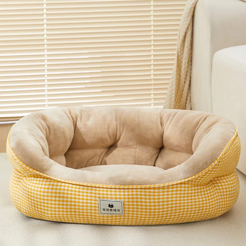 Lit canapé rond en peluche apaisant pour petits et moyens chiens et chats — hiver