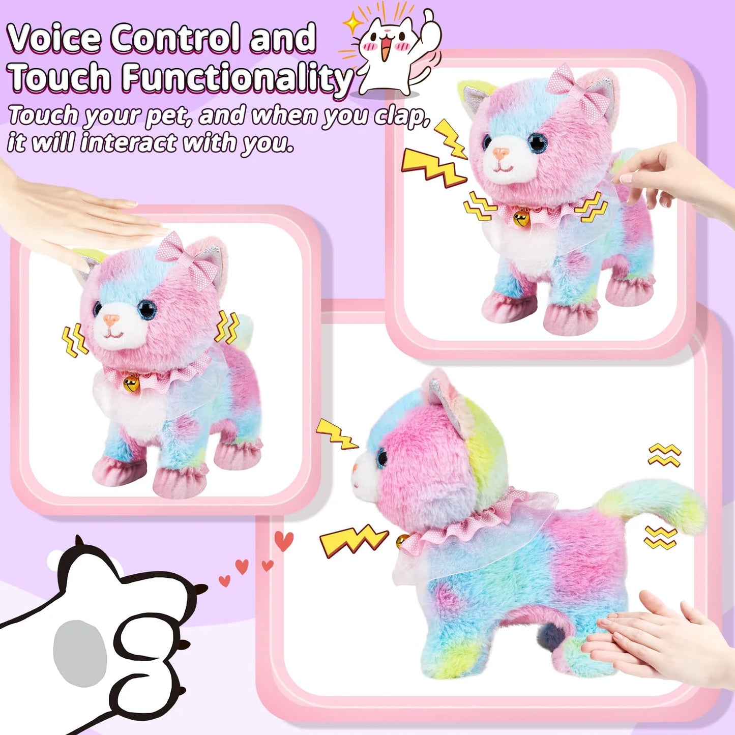 Interactive Walking Toy Cat for Kids Touch & Voice Controlled with Remote Leash And Waggling Tail Ideal Birthday Or Gift