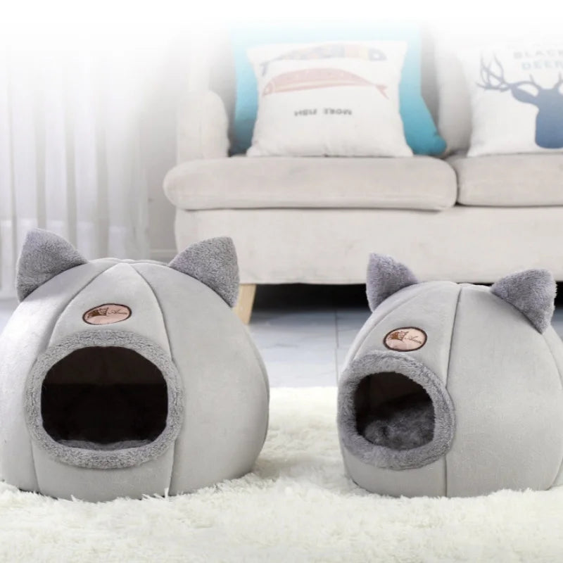 Lit grotte tête de chat avec coussin amovible — tente cosy et chaude pour chat