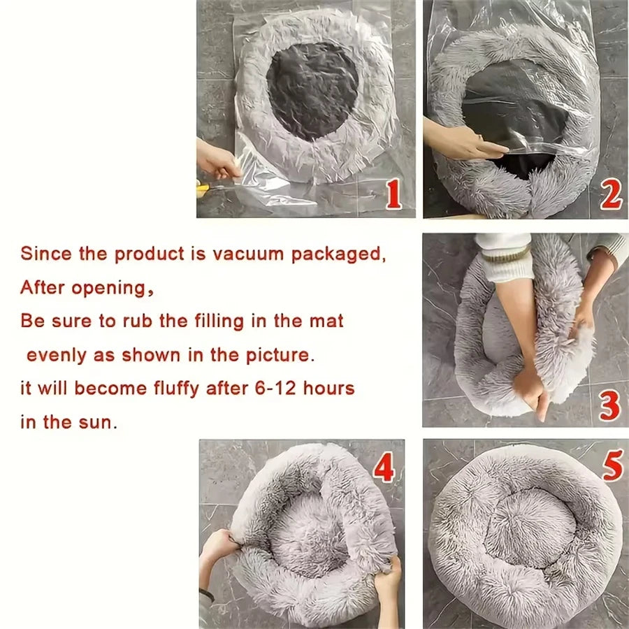Soft Pet Cat Bed Pad Plush Warm Faux Fur Dog Calm Bed Donut Round Bed Comfortable Sleeping Washable for Small Medium Dog and Cat