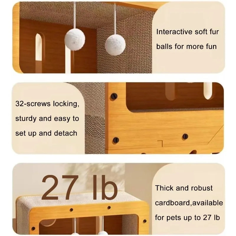 Maison grattoir 2 en 1 pour chat — lit et griffoir en carton écologique pour chats d'intérieur