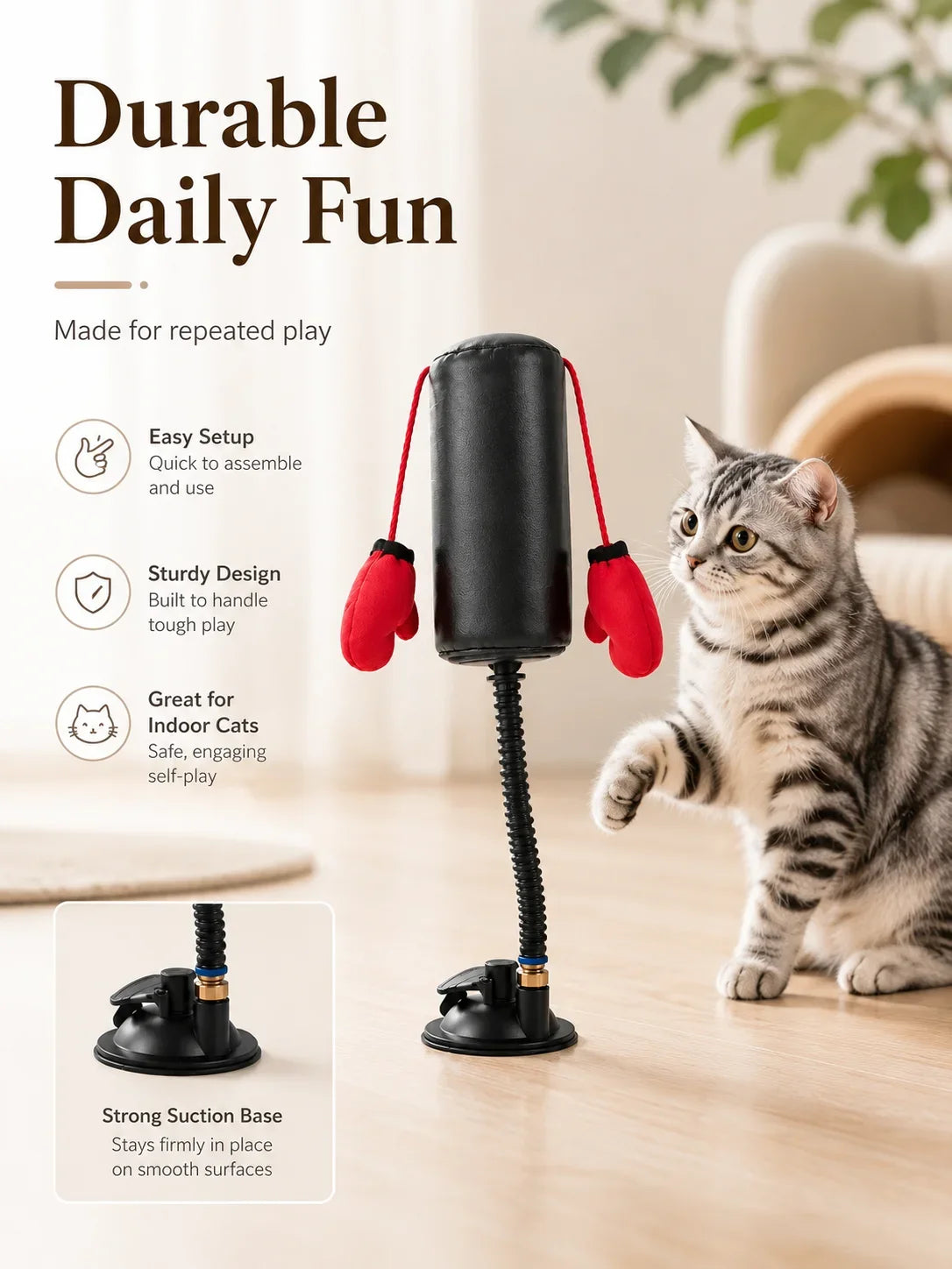 Interactive Cat Boxing Punch Toy, Multifunctional Stimulation Play Game for Indoor Kitten Self-Play & Stress Relief