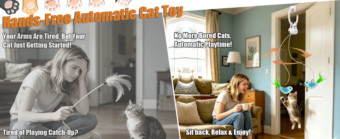 Interactive Cat Toys for Indoor Cats, Rechargeable Durable Safe Hanging Cat Toy for Bored Kittens & Adult Cats