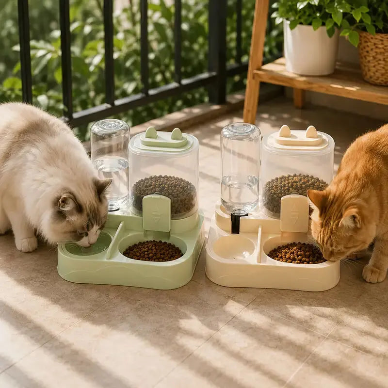 2-in-1 Automatic Pet Feeder and Water Dispenser, Gravity-Fed Food and Water Bowl Set, 2-in-1 Feeding Station with Dual Bowls, Suitable for Cats and Small Dogs, Ideal for Home Use, Long Trips, and Daily Care