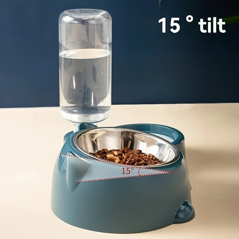 Distributeur automatique nourriture et eau intégré sans pile — embouchure inclinée pour chats et chiens