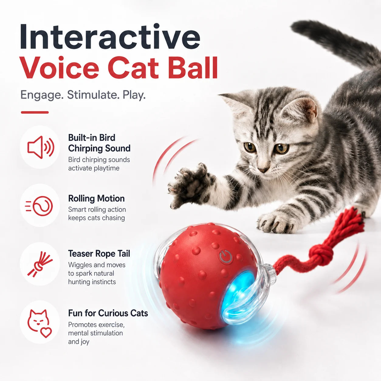 New Cat Interactive Ball Toy Automatic Rolling Cat Ball Rechargeable Smart Kitten Interactive Toy Intelligent Balls Toy for Cat