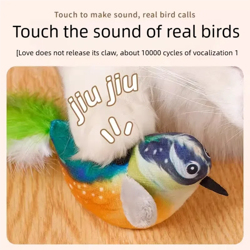 Interactive Cat Toy Electric Simulation Bird With Chirping Sound Flapping Wings Plush Chew Bite Toy For Kittens Cats Pet Supplie