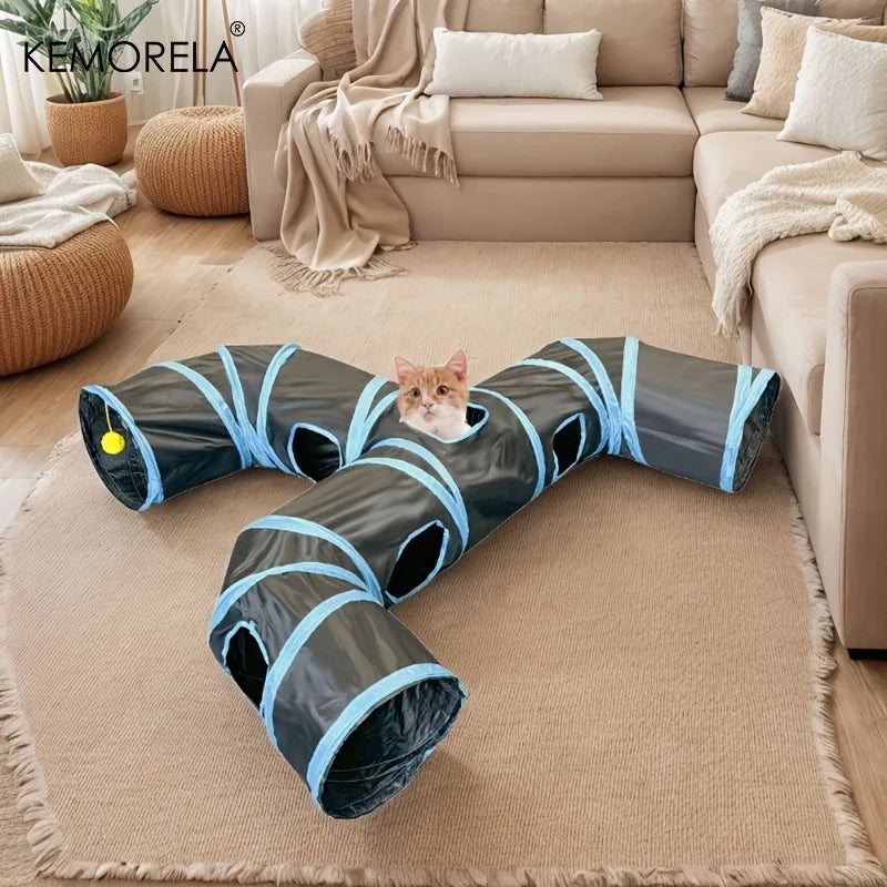 Cat Tunnel Foldable Kitty Tunnel Pet Supplies T Cross Pass Play Tunnel Cat Toy Breathable Drill Barrel for Indoor Loud Paper