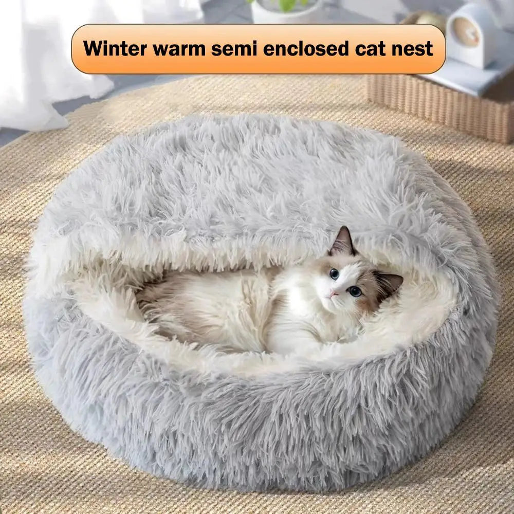 Soft Plush Pet Bed with Cover Round Cat Bed Pet Mattress Warm Cat Dog 2 in 1 Sleeping Nest Cave for Small Dogs Or Cats