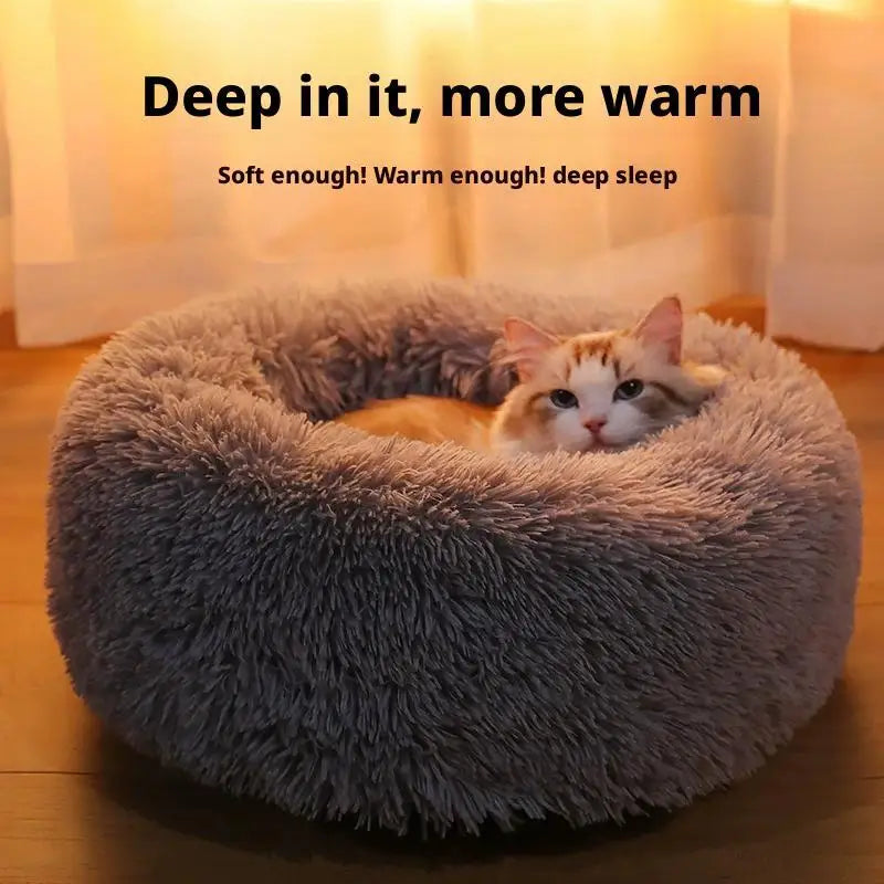 Lit donut rond en peluche chaude pour petits et moyens chiens et chats — lavable