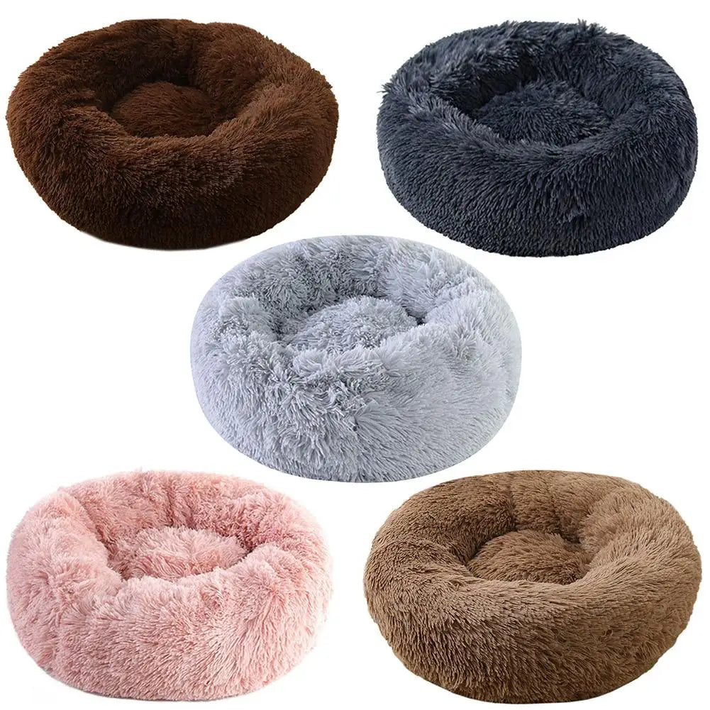 Lit donut rond en peluche chaude pour petits et moyens chiens et chats — lavable