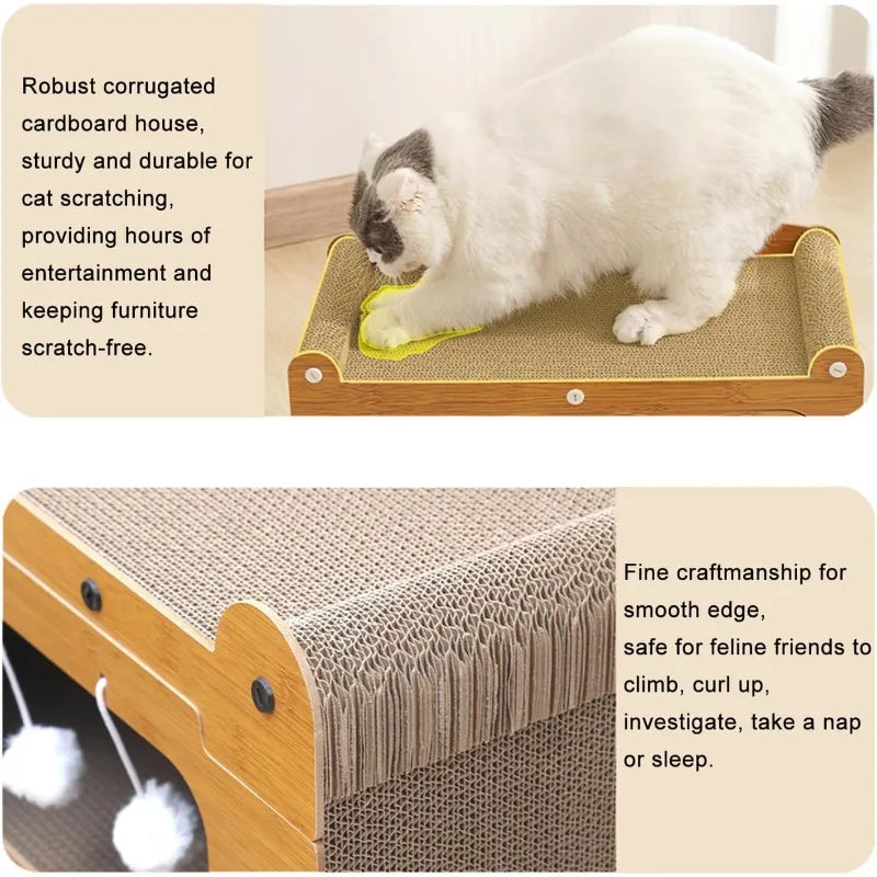 Maison grattoir 2 en 1 pour chat — lit et griffoir en carton écologique pour chats d'intérieur
