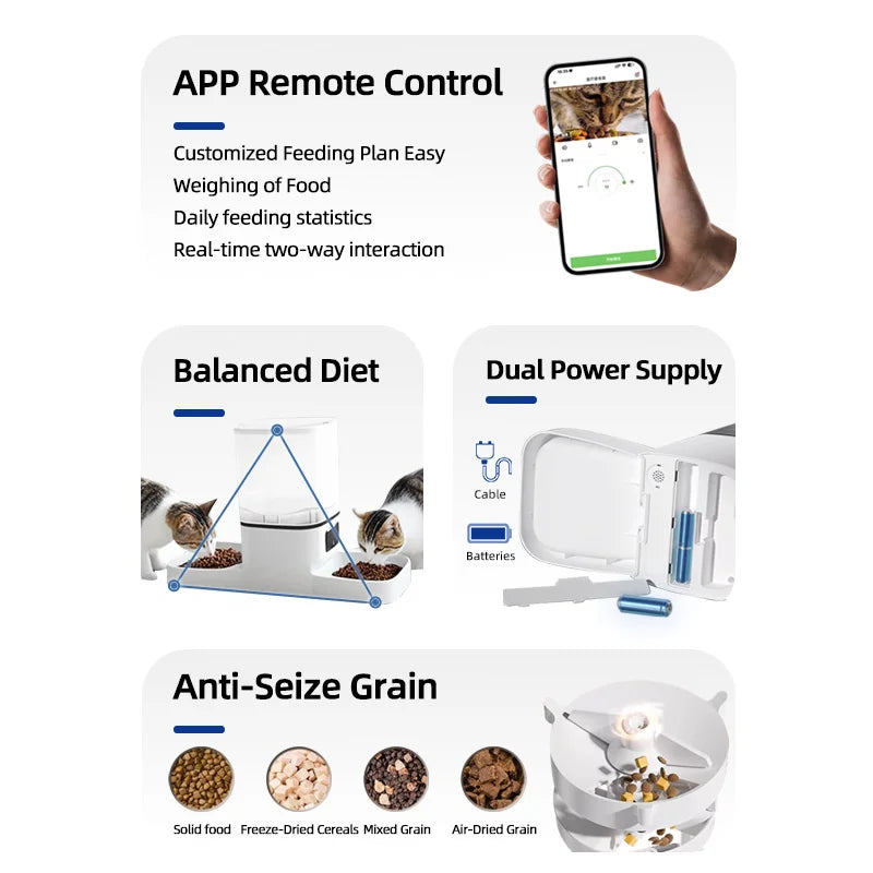 Distributeur automatique de nourriture 6L avec minuterie intelligente et contrôle Tuya pour chiens et chats