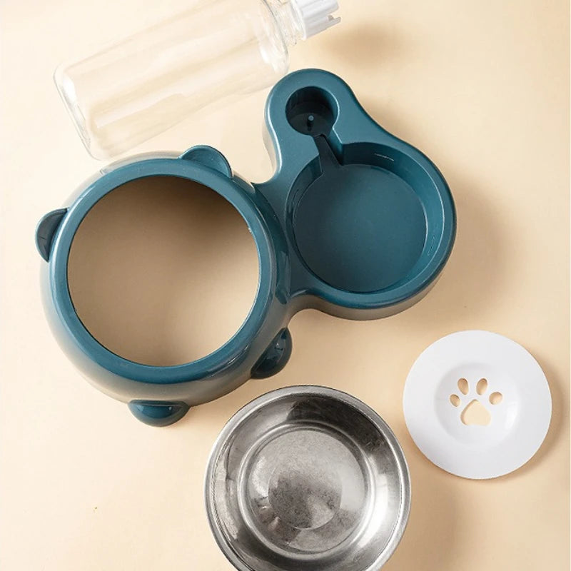 Automatic Pet Feeder and Water Dispenser, Integrated Feeding System for Cats and Dogs, No Battery or Power Needed, Slanted Opening