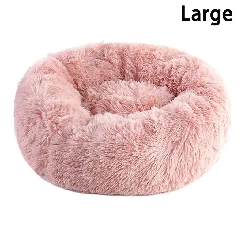 Lit donut rond en fausse fourrure lavable pour petits et moyens chiens et chats — sommeil apaisant