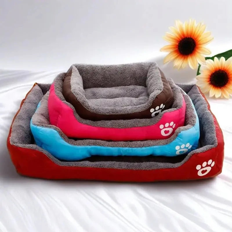 Long Plush Calming Dog Bed Large Pet House - Deep Sleeping Warm Soft Cushion, Non-Slip Bottom for Puppy Chihuahua & Cats
