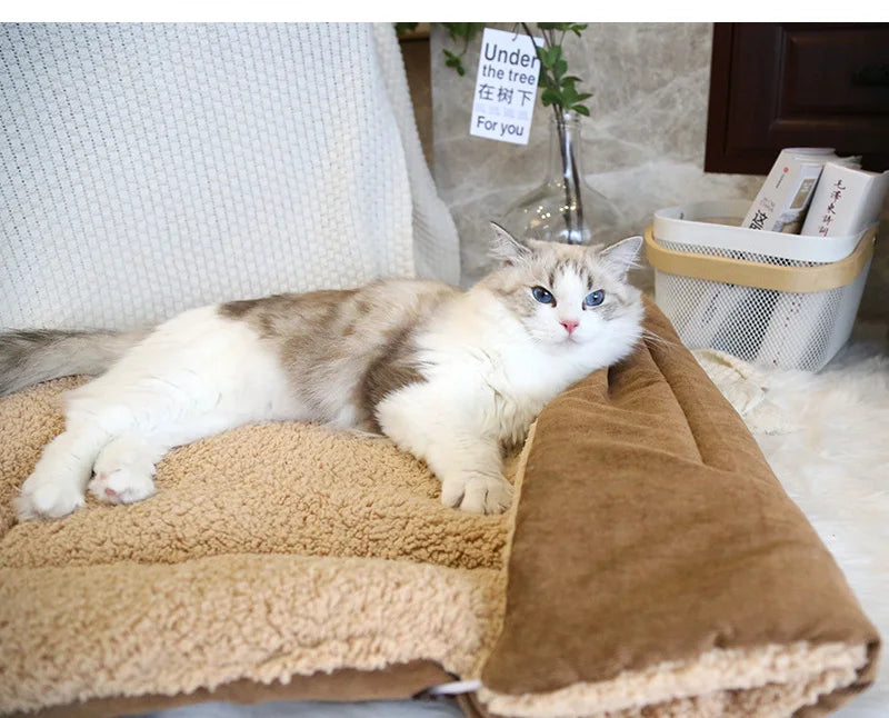 Tapis lit chaud multifonction pliable pour chat et petit chien — coussin intérieur toutes saisons