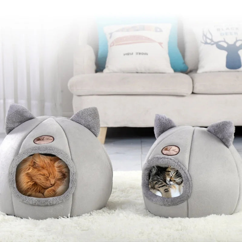 Lit grotte tête de chat avec coussin amovible — tente cosy et chaude pour chat