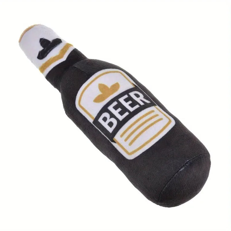 1Pc Realistic Beer Bottle Shaped Squeaky Dog Toy Durable Chewable Interactive Sound for Teething Puppies Adult Dogs Outdoor Play