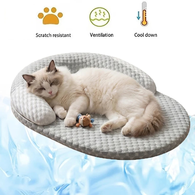 Lit nid ovale rafraîchissant en soie de glace pour petits, moyens et grands chiens et chats