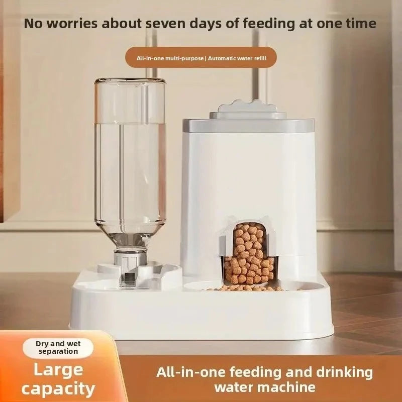 Distributeur d'eau automatique avec bassin nourriture intégré sans pile — design une pièce pour chats et chiens