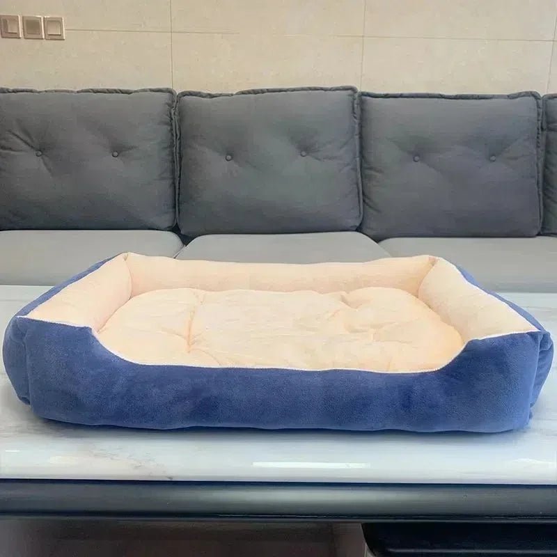 Long Plush Calming Dog Bed Large Pet House - Deep Sleeping Warm Soft Cushion, Non-Slip Bottom for Puppy Chihuahua & Cats