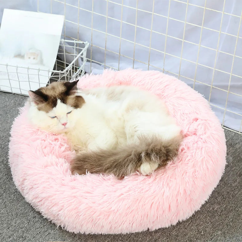 Lit donut super doux lavable pour chat et chien — confort hivernal optimal