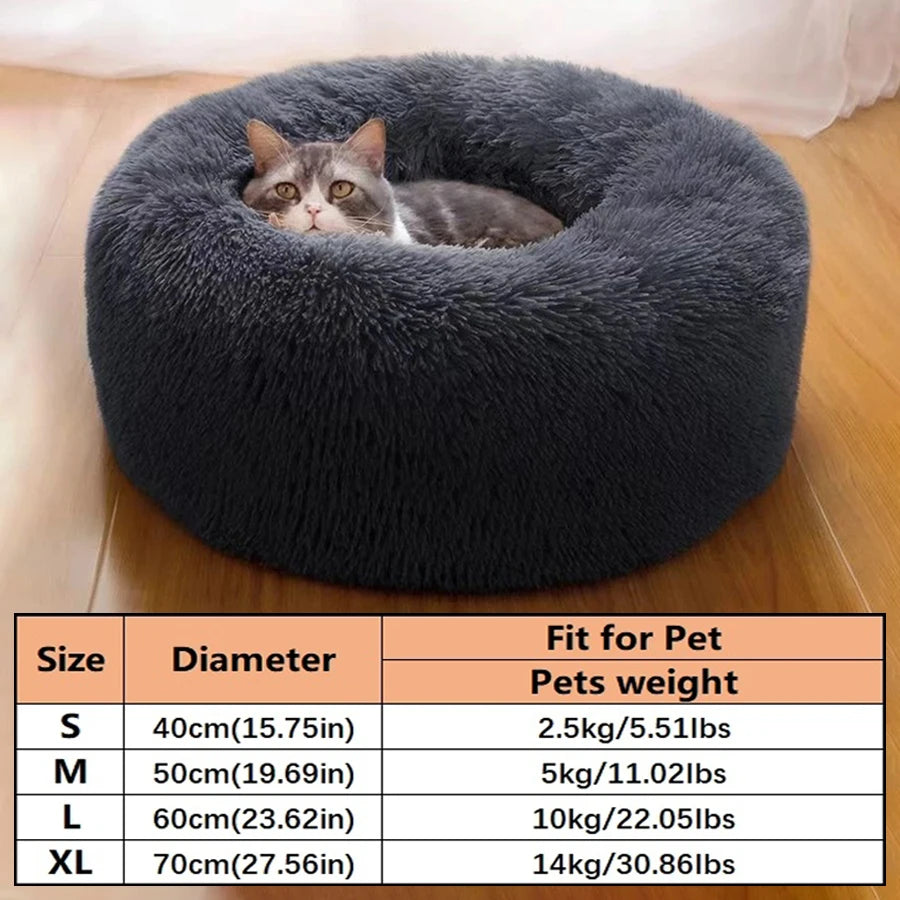 Soft Pet Cat Bed Pad Plush Warm Faux Fur Dog Calm Bed Donut Round Bed Comfortable Sleeping Washable for Small Medium Dog and Cat